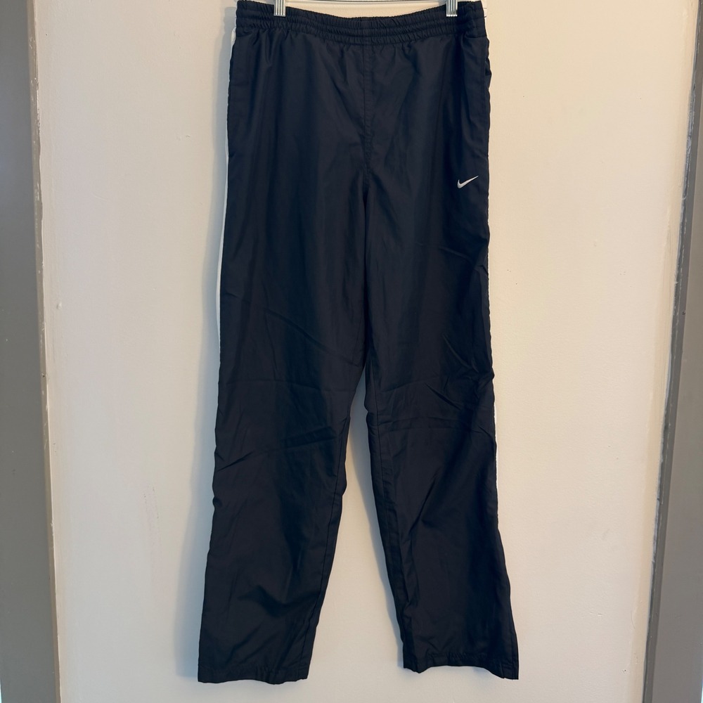 Nike Mens Black White Stripe Windbreaker Track Pants Small Zipper Ankle